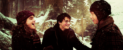 harry ron and hermione laughing